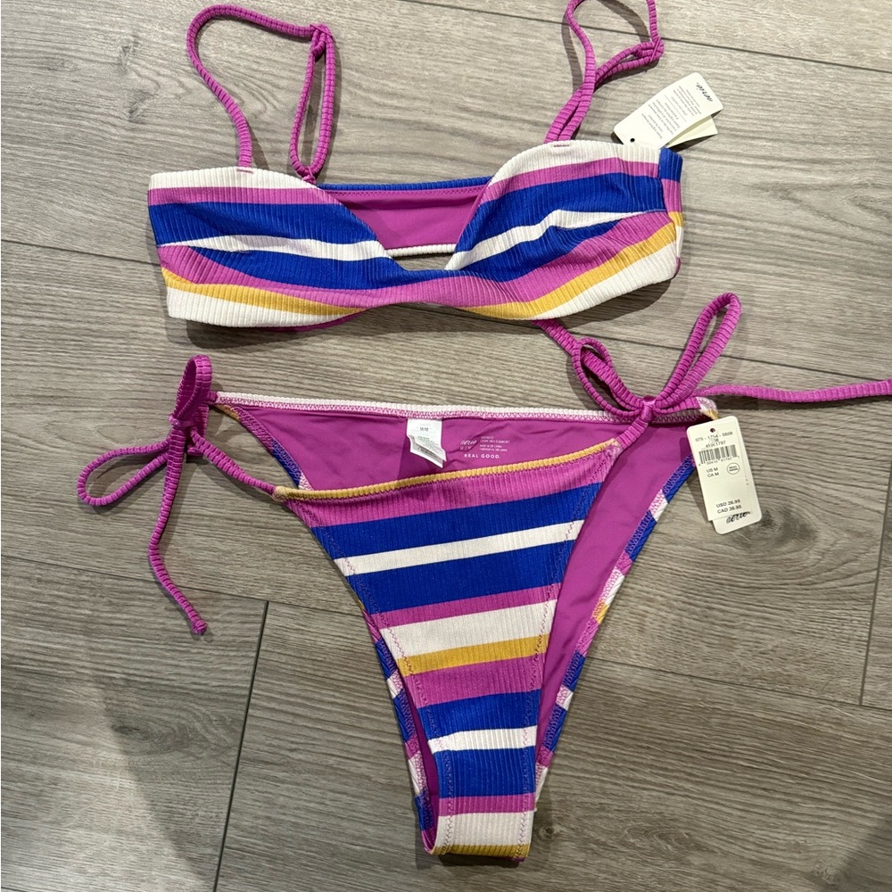 Aerie Striped Purple Blue Gold White Bikini Set Small Medium